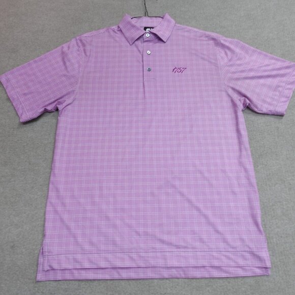 Footjoy Mens Polo Shirt Medium Pink Plaid 1757 Golf Club Embroidered - Picture 1 of 7